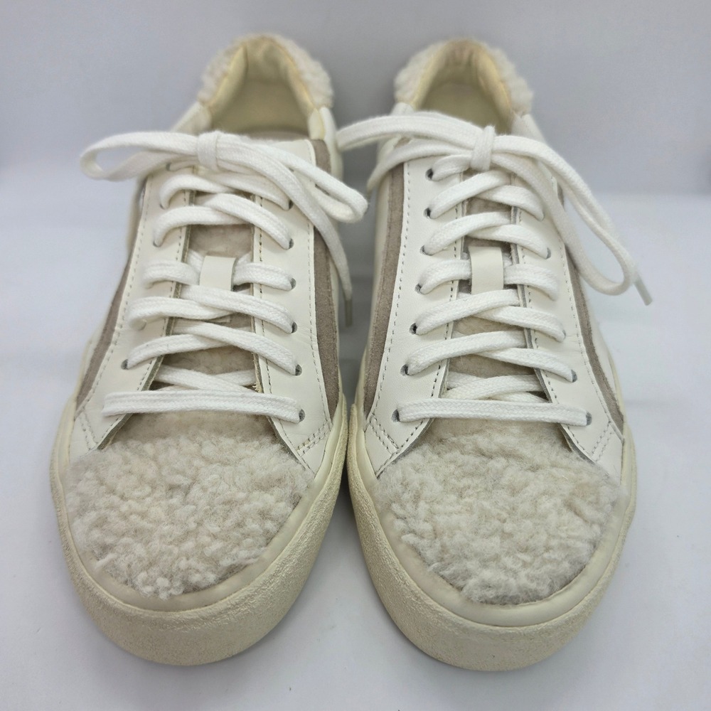 Madewell MWL Court Sneakers Womens 7 White Leather Faux Fur Trim NA843 Low Top - Picture 2 of 14